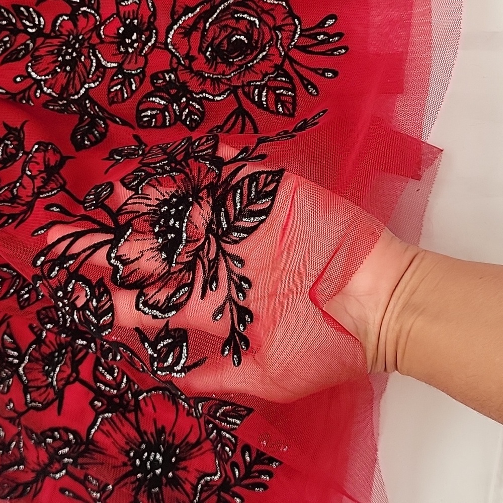 KNITSWORKS Red and Black Floral Sleeveless Dress. Size 7. Special Occasion. - Picture 6 of 15